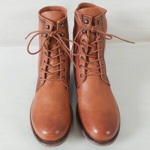 Maison Bulle Women Distressed Gypsy Hippie Mid-Calf Tan Leather Ankle Boots 42